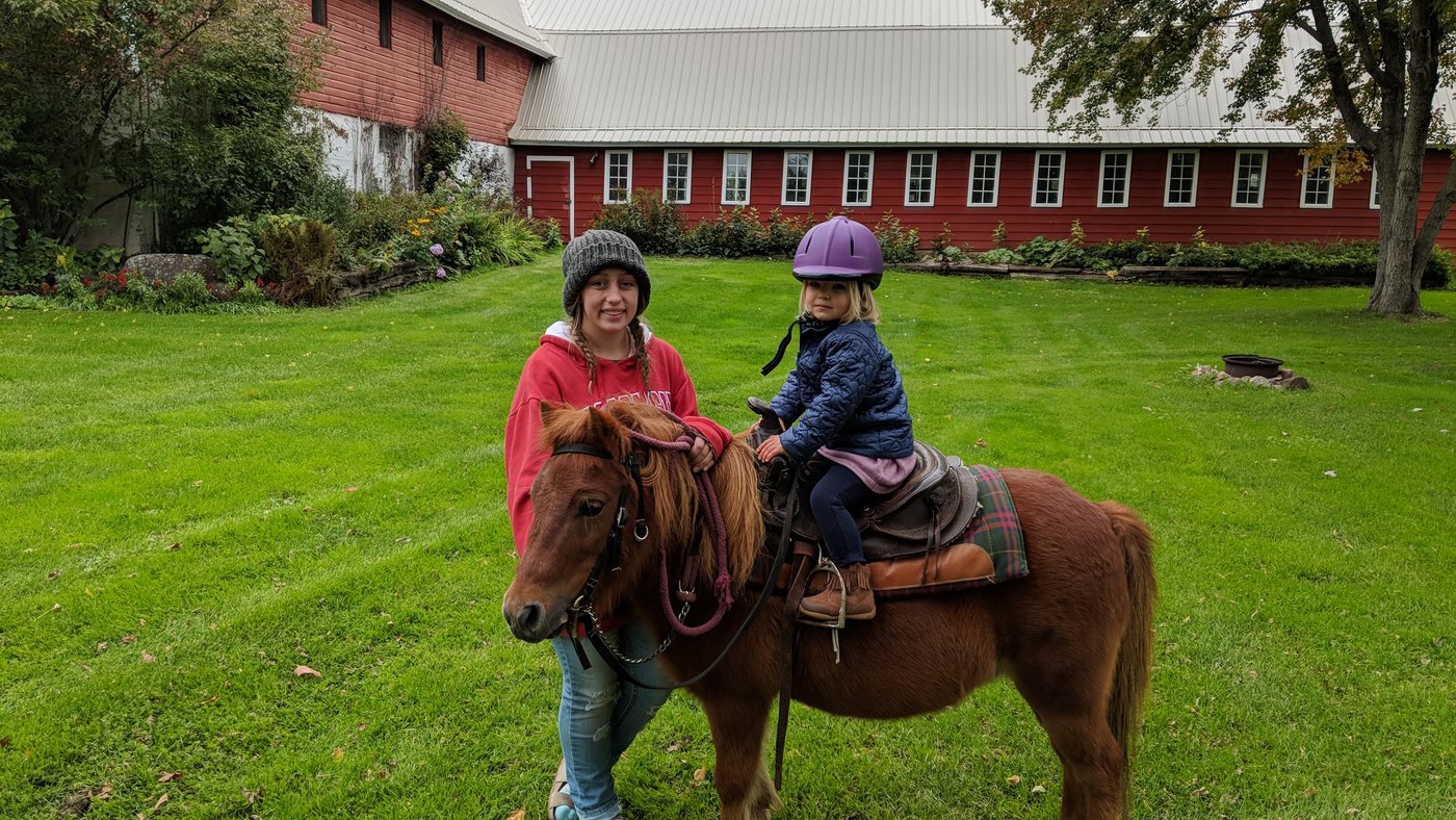 Sofie and Annika together by a pony when they were younger